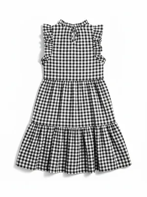 Maeve Lida Ruffled Mini Dress Women XS Black White Gingham Tiered Skirt thumbnail 4