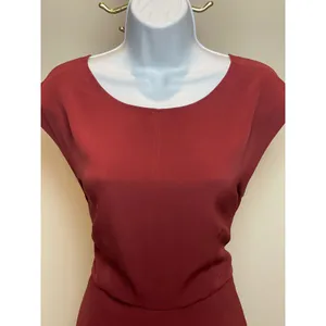 LOFT Sleeveless Sheath Dress Size 8 Burgundy V Back Tie Waist Fully Lined thumbnail 2