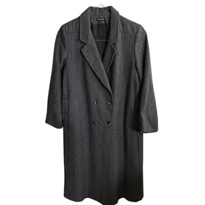 Vintage Wool Double Breasted Overcoat Longline Notched Lapel Grey Sz 16 Classic thumbnail 10
