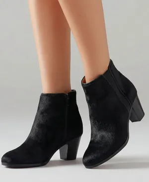 Frye Black Leather calf fur Ankle Booties with Block Heel sz 8 thumbnail 1