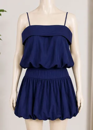 Navy Blue Bubble Hem Two Piece Set Cami Silky Top L and Mini Skirt 12 Party Chic thumbnail 1