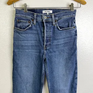 Re/Done 90s High Rise Extra Crop Jeans Womens 25 Blue Denim Button Undone Hem thumbnail 3