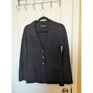 Lauren Ralph Lauren Womens Blue Button-Up Knit Sweater Blazer Gold Buttons S thumbnail 3