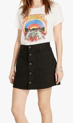 Pacsun Womens Size 26 Button Front Denim Mini Skirt Black Cut Off Stretch Cotton thumbnail 1