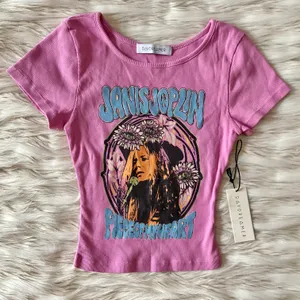 Free People Pink Purple Janis Joplin Piece of My Heart Ribbed Baby Tee Crop Top thumbnail 5