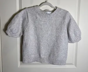 Zenana Womens Medium‎ Short Sleeve Sweater Cream Knit Crewneck Soft Casual Top thumbnail 1