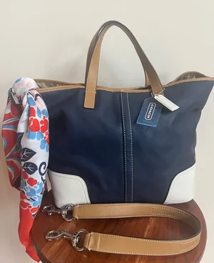 Coach Hadley Navy Tan Trim and White Accents added scarf for flair thumbnail 1