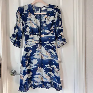 Reformation Blue‎ Laurelei Angel Print Viscose V-Neckline Dress 6P thumbnail 3