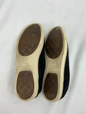 UGG Black Suede Slip-On Shoes with Cream Trim B 54 thumbnail 4
