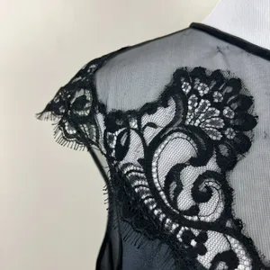Vintage Sears Nightgown Women Medium Black Mesh Lace Satin Long Sleeveless Sheer thumbnail 5