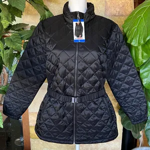 NEW 32 Degrees Women’s Diamond Quilt Belted Puffer Mock Neck Black Jacket Size L thumbnail 3