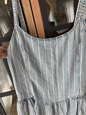 GAP UltraSoft Denim Stripe Drop-Waist Mini Dress indigo striped light wash thumbnail 8