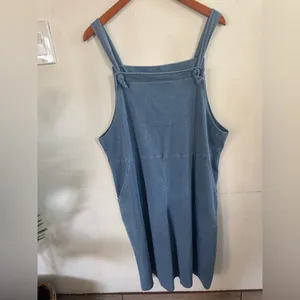 Plus Size Blue Denim Jumpsuit shorts Overalls Size L thumbnail 2