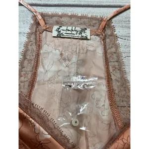 New Free People Intimately Peach/Pink Embroidered Satin Sleep Cami Small Lacey thumbnail 6