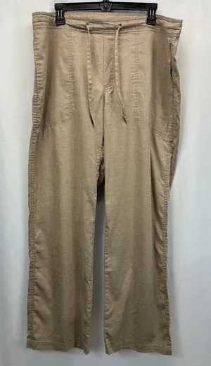 Prana Breathe Women's Drawstring Pants L Tan Lightweight Hemp Blend Wide Leg thumbnail 1