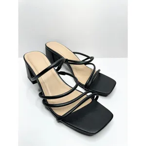 A new day Sandals Strappy Black‎ Block Heel Size 9.5 Square Open Toe thumbnail 3