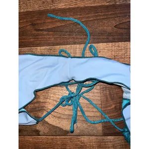 PrettyLittleThing Blue Teal Metallic Patchwork Tie-Side Bikini Bottom thumbnail 7