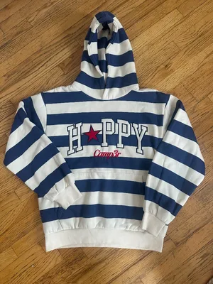 Happy Camp3r Indigo Stripe Hoodie 🩵 BRAND NEW thumbnail 1