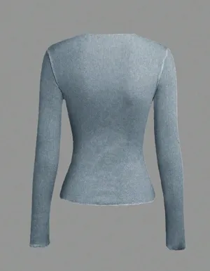 Gray Striped Long Sleeve Knit Top thumbnail 2