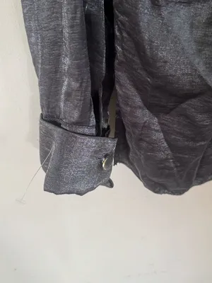 Zara Shiny Charcoal Black Satin Button-Up Shirt thumbnail 7