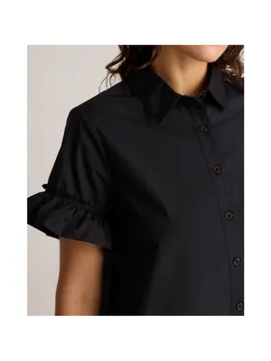 Quince 100% Organic Cotton Poplin Short Sleeve Ruffle Shirt Dress Large Black thumbnail 5