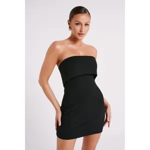 NEW Meshki Mariska Black Strapless Crepe Foldover Bandeau Mini Bodycon Dress 2XL thumbnail 11