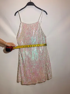 Fame & Partners Iris Pearl Iridescent Sequin Stripe Square Neck Mini Dress US 6 thumbnail 5