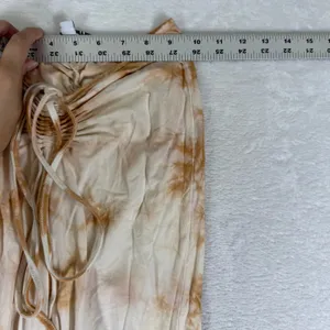 I.AM.GIA Tan White Tie Dye Ruched V-Waist Wide Leg Flare Pants XS thumbnail 3