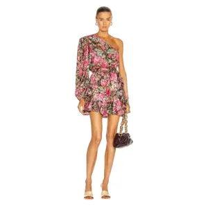 HEMANT‎ & NANDITA One Shoulder Floral Metallic Ruffle Mini Dress XL FLAWED thumbnail 2