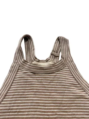 Truly Madly Deeply Tan Cream Striped Ribbed Tank Top Shirt Scoop Small Women's thumbnail 8