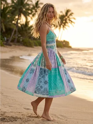 Free People Bohemian Bandana Tropical Wish You Would Midi Dress Size Large thumbnail 2