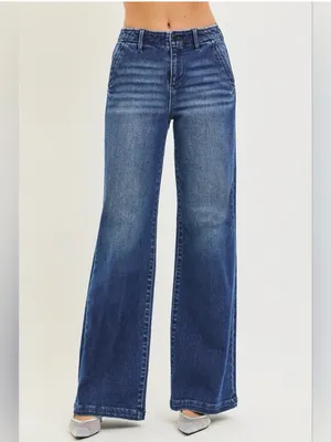 Risen Slant Pocket Wide Leg Jeans Blue Size 26 thumbnail 2