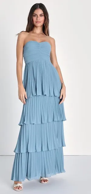 NWOT Lulus Seriously Sensational Light Blue Strapless Tiered Maxi Dress Size L thumbnail 1