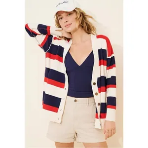 Free People League Of Her Own Cardigan Sweater Americana Stripes Preppy Large thumbnail 8