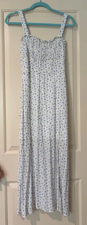 Altar'd State White Summer Dress with Blue Floral Print Size S thumbnail 1