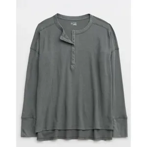 OFFLINE by Aerie Waffle Henley Women XL Gray Excellent Thumbhole 2162-1396 thumbnail 2
