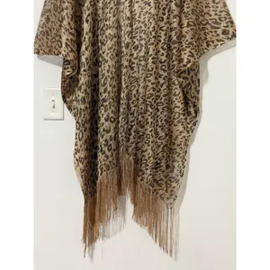 Women’s Leopard Print Fringe Kimono Gold Metallic Mesh Boho Cover-Up One Size thumbnail 10