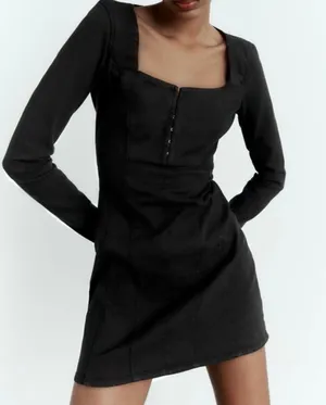 ZARA Black Corset Denim Dress thumbnail 1