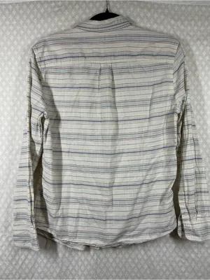 Marine Layer White Blue Pink Striped Button Down Long Sleeve Cotton Top thumbnail 4