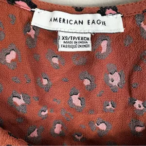 American Eagle Leopard Print Babydoll Top Rust Orange Puff Sleeve Boho Size XS thumbnail 5