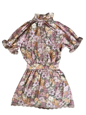 Anthropologie Sundays Evelyn Short Sleeve Dusk Floral Brown Mini Shirt Dress thumbnail 6