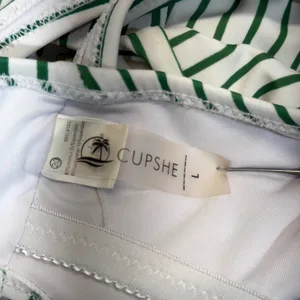 Cupshe One Piece Swimsuit‎ Large Green White Striped Floral Wrap Tie Cutout thumbnail 6