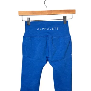 Alphalete Leggings S Blue High Waist Ribbed Moto Athleisure Compression Athletic thumbnail 3