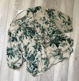Denim & Supply Ralph Lauren Top cotton floral ruffle womens Beige (large) boho thumbnail 1