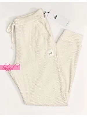 Alo Muse Sweatpants Ivory Cream Beige Stretchy High-Rise Waist Sweats Joggers L thumbnail 9