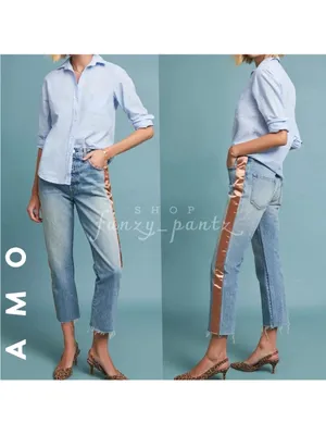 AMO Loverboy Indigo Adobe Ribbon Jeans 28 Cotton Raw Hem High Waisted thumbnail 7