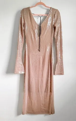 NEW Alix Earle Gold Sequin Open Back Cocktail Midi Dress thumbnail 14