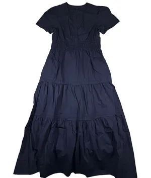 Quince Navy 100% Organic Cotton‎ Poplin Tiered Maxi Dress Large RK001-16278 thumbnail 1