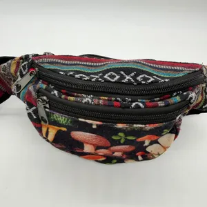 Boho Mushroom Woven Waist Pack Festival Hip Bag Multicolor Striped Fanny Pack thumbnail 4
