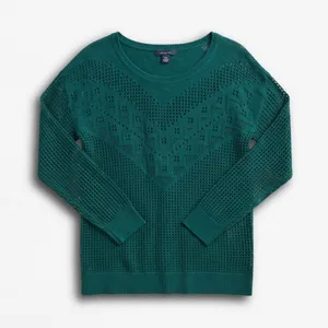 American Eagle Green‎ Open Knit Pointelle Sweater Womens Medium Y2K Forest Green thumbnail 1